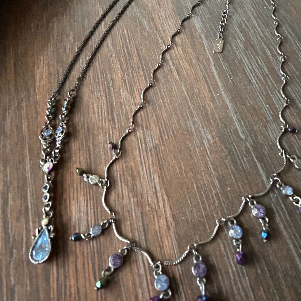 1928 brand necklaces blue & Purple Crystals gunmetal hardware - Picture 15 of 17